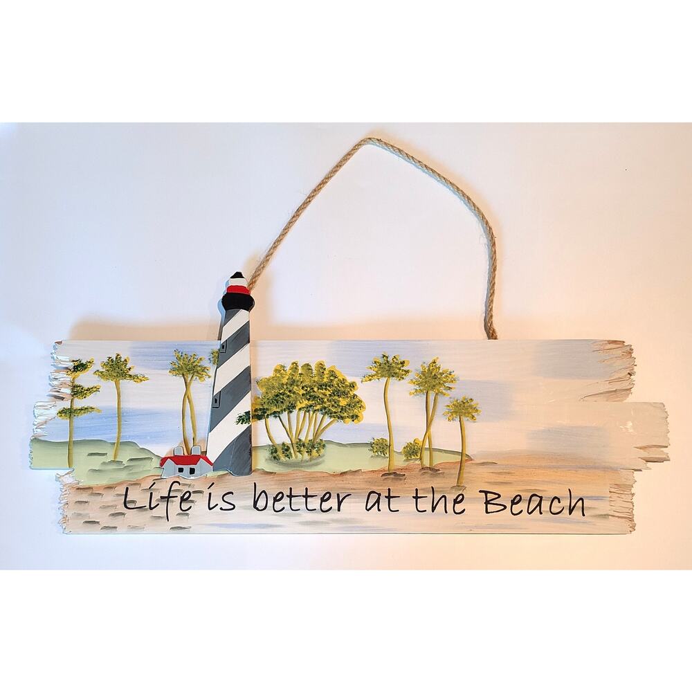 Cape Hatteras Lighthouse Outer Banks Wood Sign 20" Life is Better at the Beach